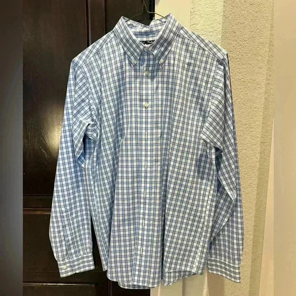 Brooks Brothers Portuguese Flannel Button Down Collar Blue Plaid Shirt- SZ LG - Picture 1 of 5